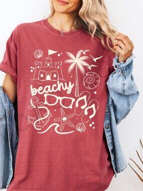 Comfort Colors Beachy Shirt Beach Graphic Tee Palm Tree Seashell Summer